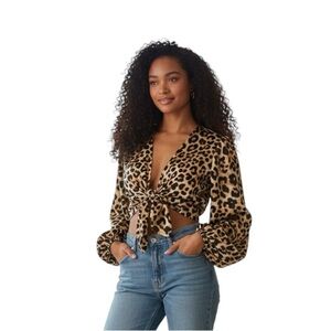 RIVIR crop top Leopard Print Tie-Front Blouse